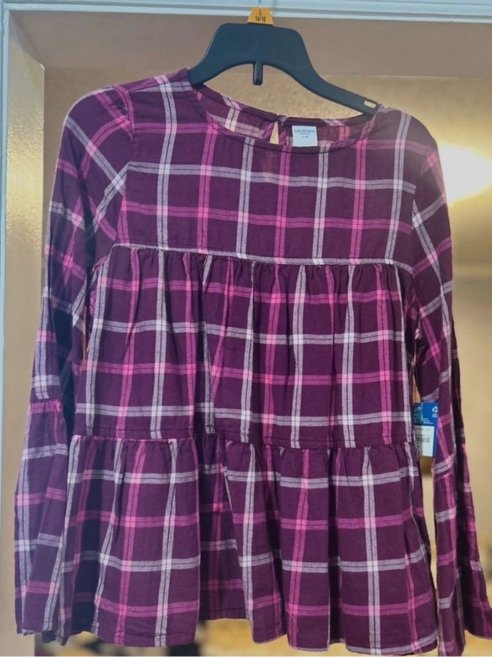 Arizona Jean Co. Wild Cherry Check Blouse Sz L 14/16